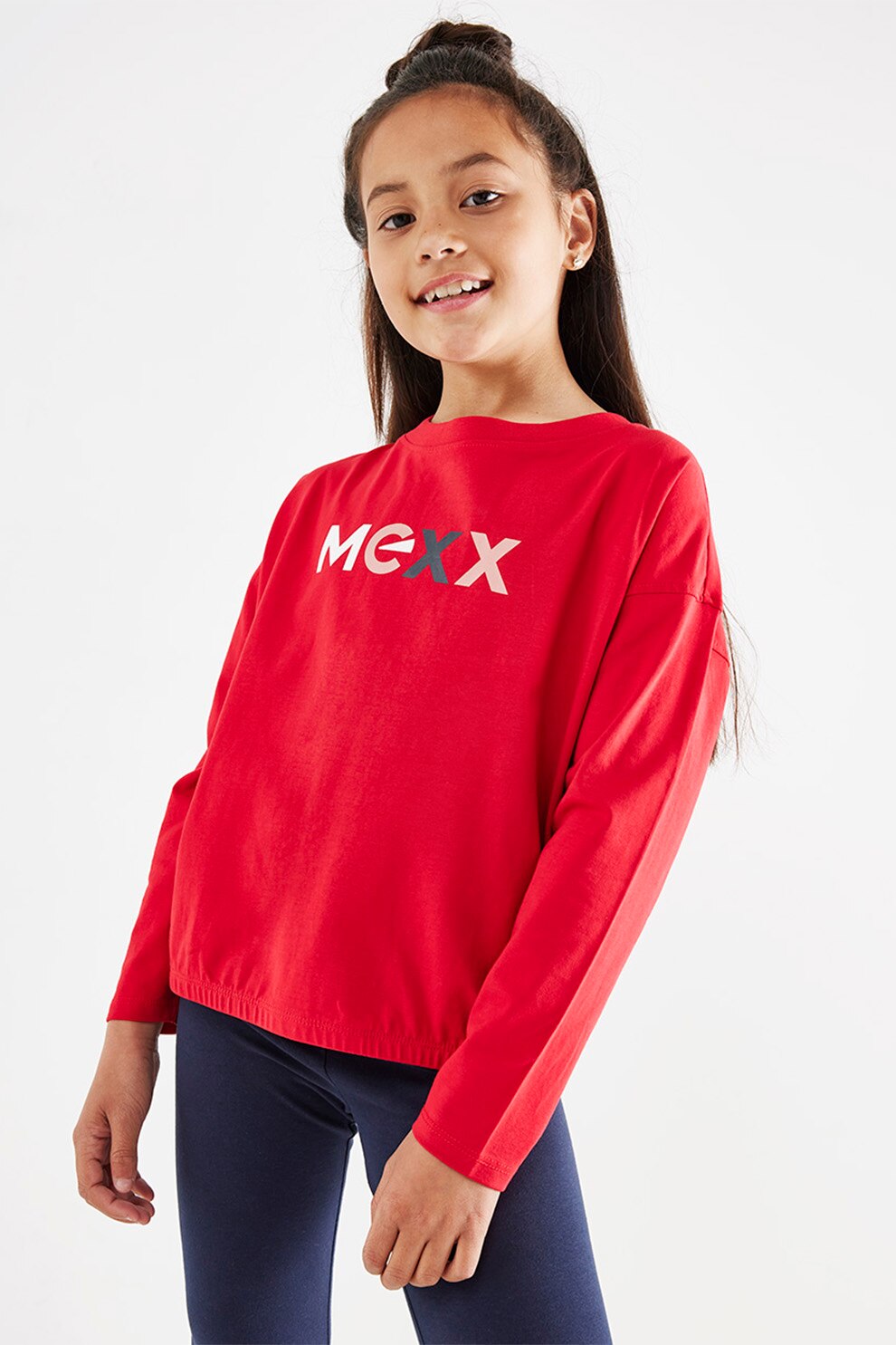 Mexx, Bluza sport cu imprimeu logo si maneci cazute, Rosu