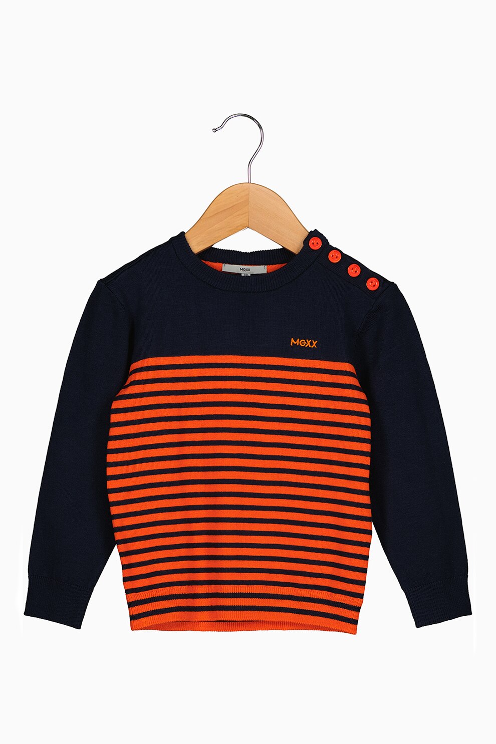 Mexx, Pulover in dungi cu decolteu la baza gatului, Bleumarin inchis/Oranj