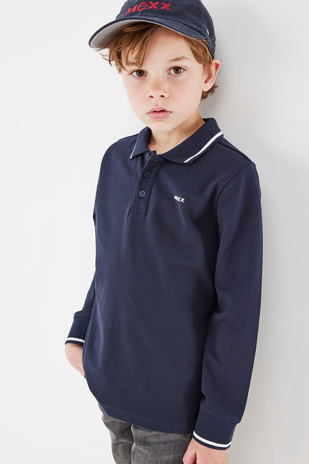 Mexx, Bluza polo cu accente in dungi, Bleumarin