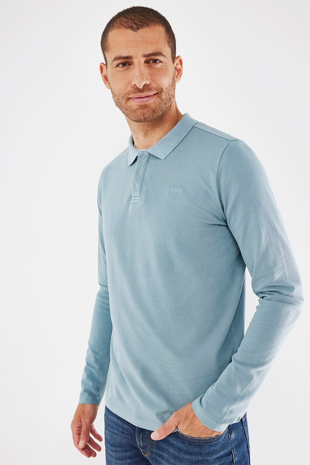 Mexx, Bluza polo din bumbac cu model pique, Albastru lavanda, S