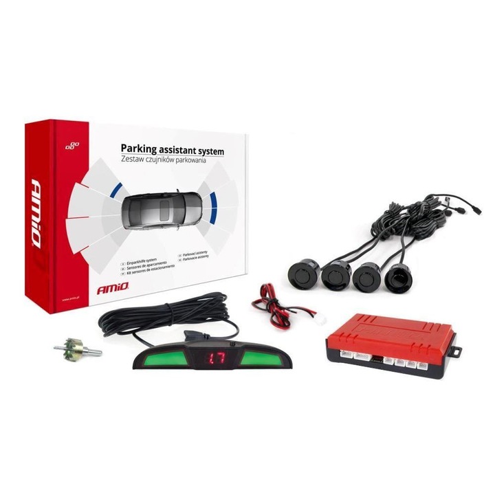 Fekete parkoló érzékelő készlet, fi22, LED-COB kijelzővel, 02281 Amio