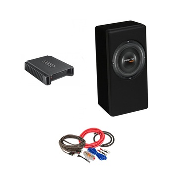 Pachet subwoofer in cotiera, BMW 5 E39 Sedan, Difuzor Hertz Energy ES F20.5, 200MM, 200W RMS Amplificator Hertz Compact Power, Cabluri alimentare Pachet subwoofer in cotiera, BMW 5 E39 Sedan, Difuzor Hertz Energy ES F20.5, 200MM, 200W RMS Amplificator Hertz Compact Power, Cabluri alimentare
