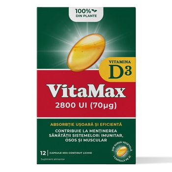 Supliment alimentar Vitamax Vitamina D, 12 capsule Supliment alimentar Vitamax Vitamina D, 12 capsule
