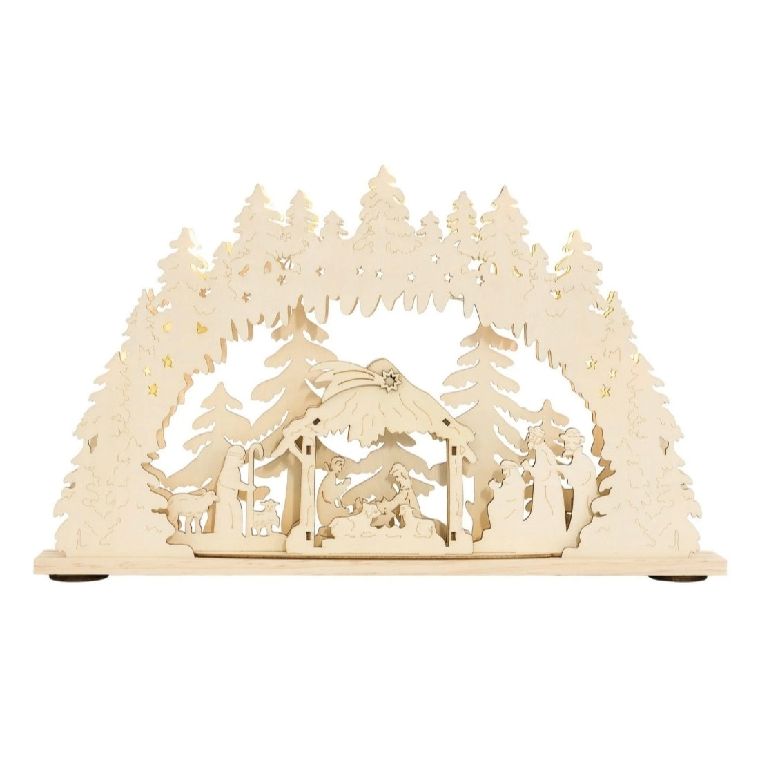 Decoratiune de Craciun forma arcuita din lemn, 52x32x5 cm,Nasterea Domnului