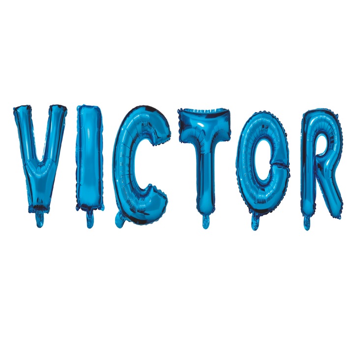 Set Baloane Litere Nume Victor, Albastru, Wili Topper Rom, 40Cm