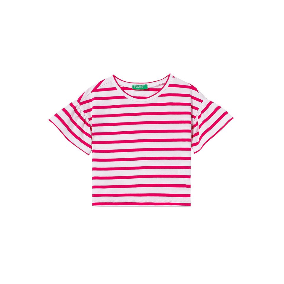 Tricou fete United Colors of Benetton, alb/roz, 82 cm
