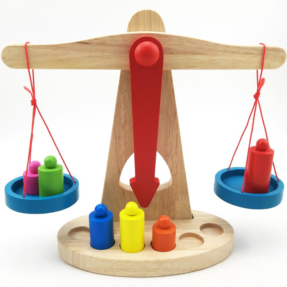 Balanta cu talere si greutati din lemn ecologic PlayScale AKU®, jucarie educativa Montessori de dezvoltare timpurie, multicolor, +3 ani, AK8501