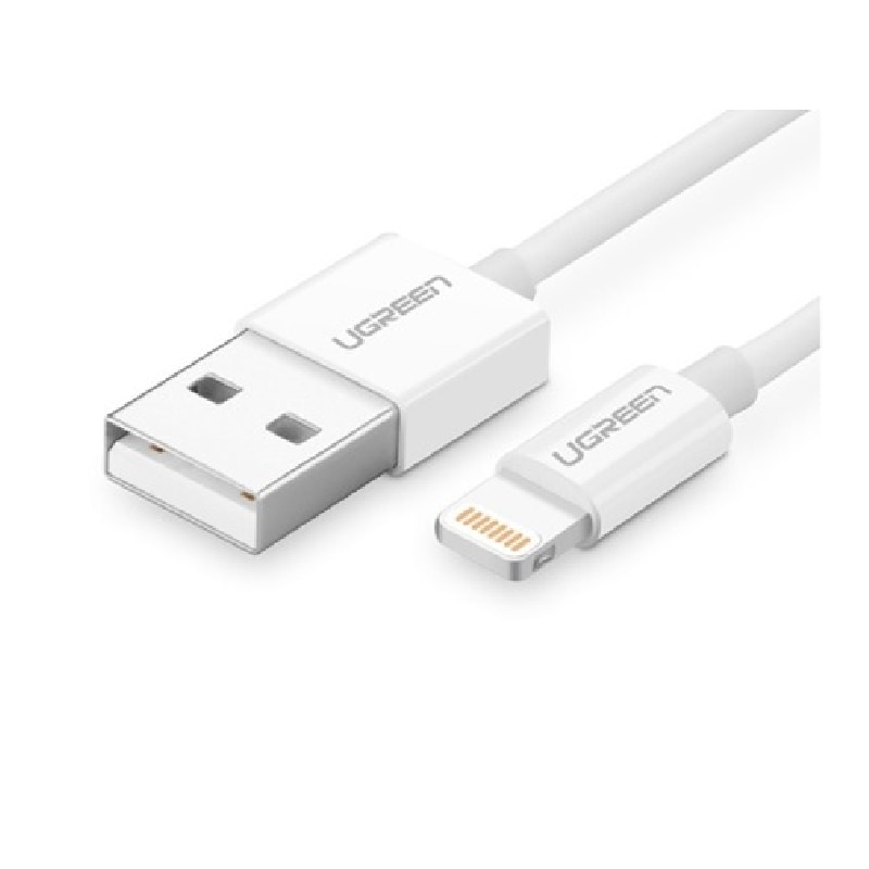 Cablu de date, UGREE Nickel plated, USB la Lightning, Quick Charge, 2.4A, Lungime 200 cm, Alb, Rata transfer 480 Mb/s
