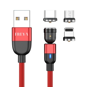 Cablu de incarcare magnetic 540, 3in1 USB-C, Micro-USB, Lightning, Freya , 2.4A , 1M Led , Rosu Cablu de incarcare magnetic 540, 3in1 USB-C, Micro-USB, Lightning, Freya , 2.4A , 1M Led , Rosu