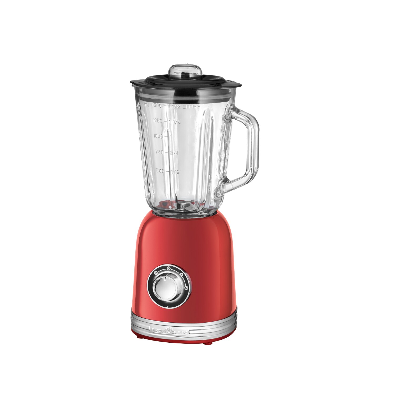 Blender ProfiCook, PC-UM 1195, capacitate 1.5 l, 800 W, 4 trepte de viteza, functie turbo, pulse, zdrobire gheata, rosu