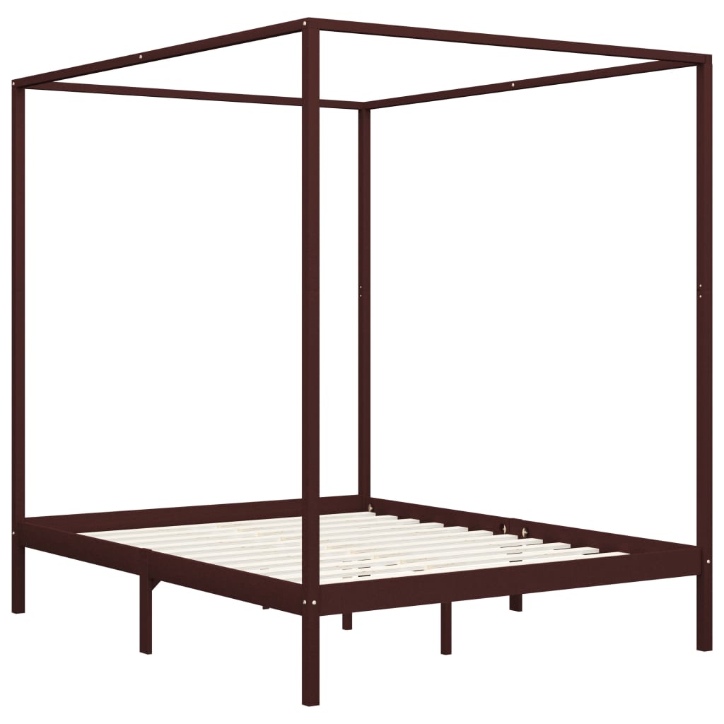 Cadru pat cu baldachin, maro inchis, 160x200cm, lemn masiv pin