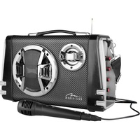 boxa portabila media-tech karaoke boombox bt radio mp3 player 20w rms cu subwoofer si difuzoare stereo incinta lemn usb  slot sd telecomanda antena negru imagen 24_0_
0
