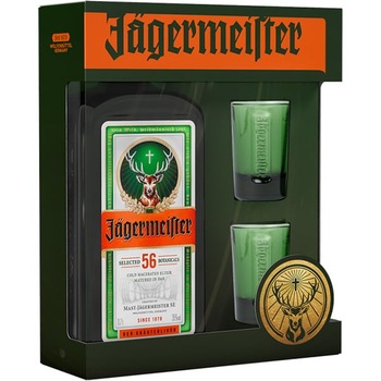 Set cadou Lichior Jagermeister, 0.7l, 35%, cu 2 pahare sticla Set cadou Lichior Jagermeister, 0.7l, 35%, cu 2 pahare sticla