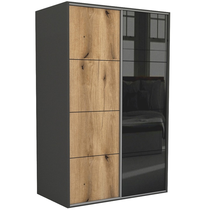 Dressing Genarom LEX D, Stejar Wotan / Negru Lucios L, 181 x 240 x 66 cm