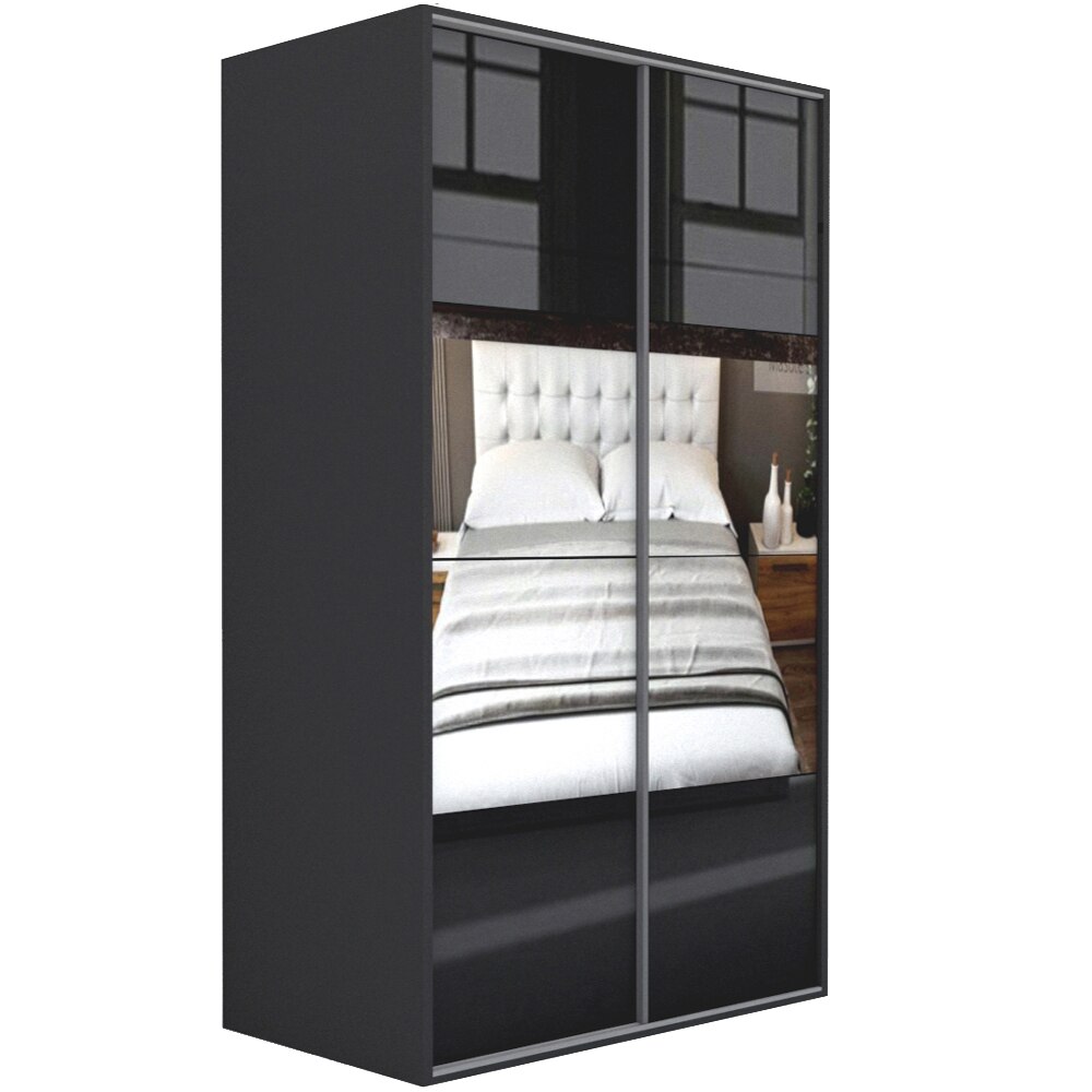 Dressing Genarom LEX B, Negru Lucios / Oglinda, 181 x 240 x 66 cm