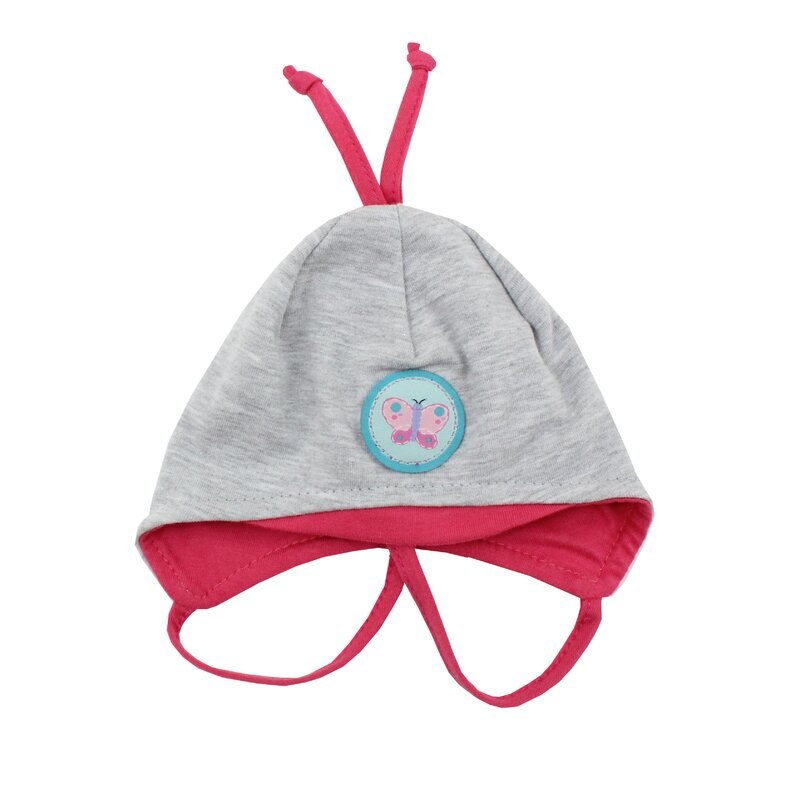 Caciulita, bumbac, fluturas, gri cu roz 34 cm