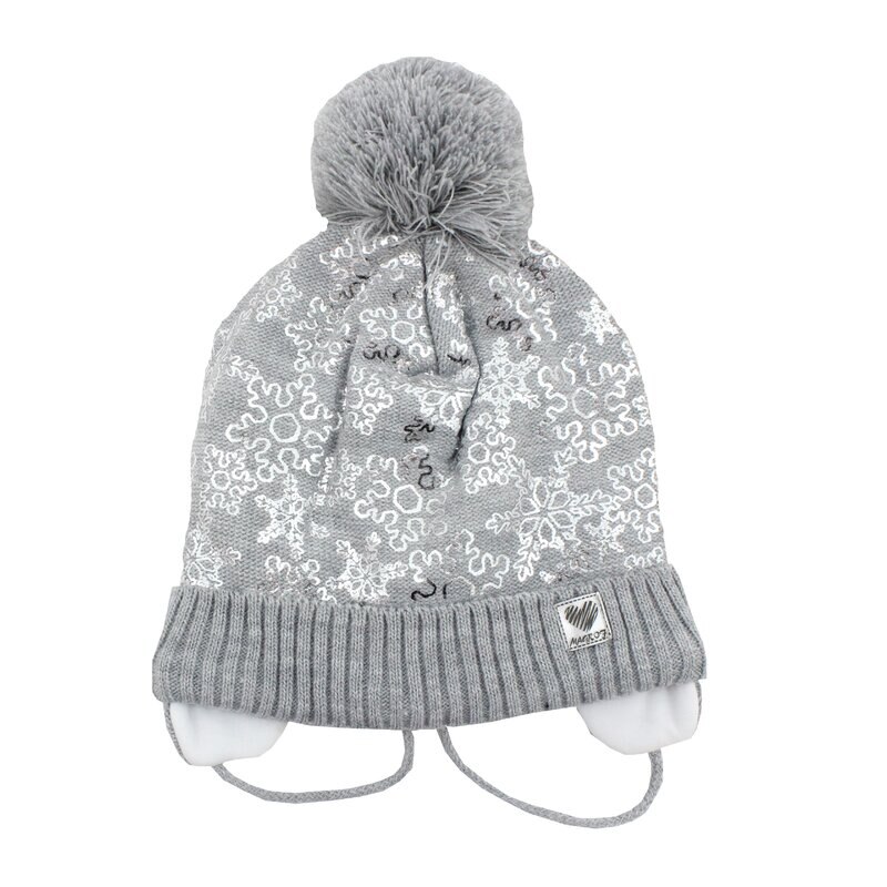 Caciula iarna, din acril, gri cu fulgi 50-52 cm