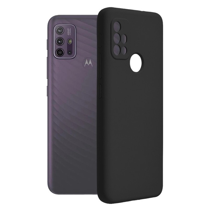 AZIAO dupla szerkezetű védőtok Motorola Moto G10 / Moto G20 / Moto G30 készülékekhez, karcmentes, finom mikroszálas belső és tapadásgátló ütéscsillapító szilikon külső, titán fekete