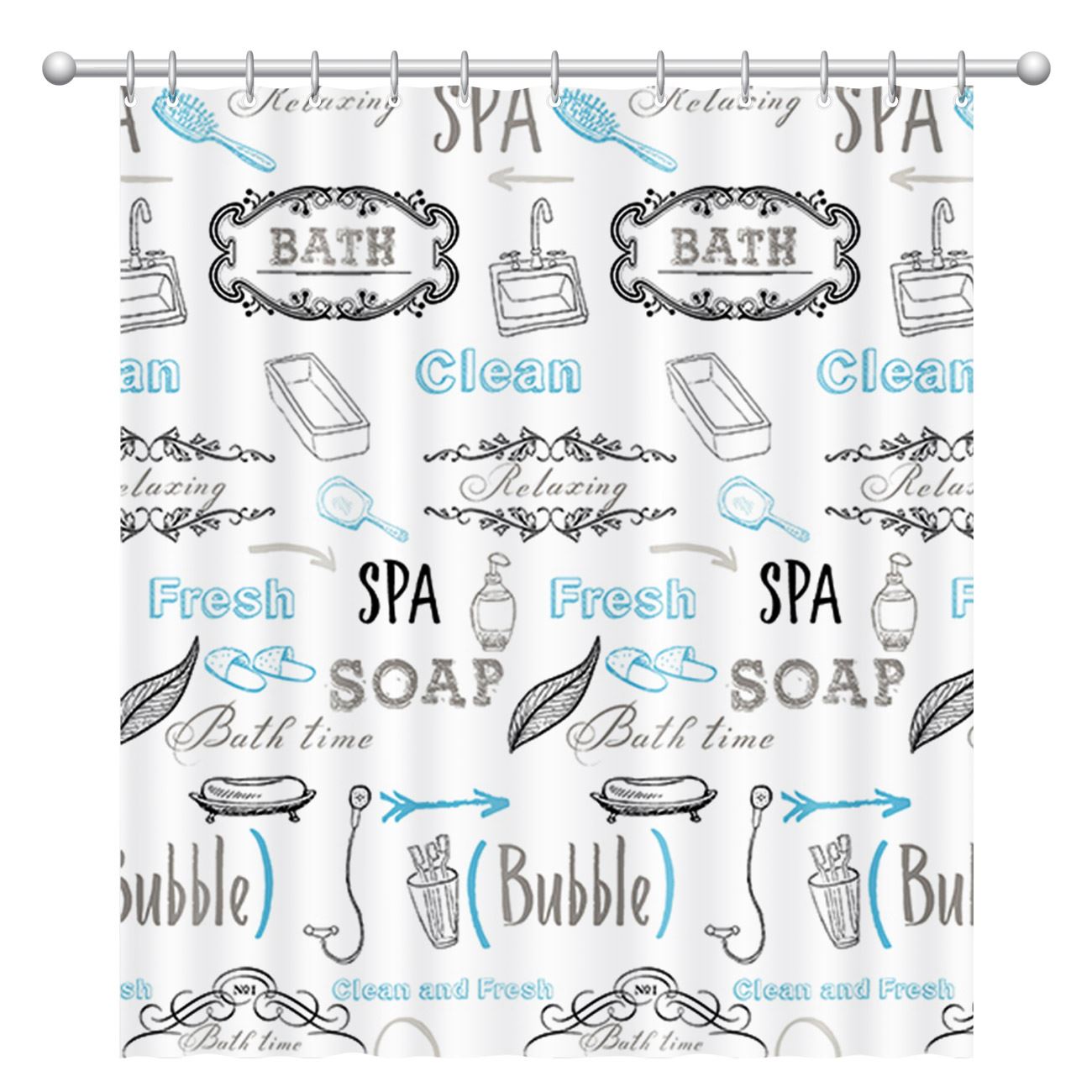 Perdea de baie, Zola, alba, design vintage, 180x180 cm, 12 inele incluse