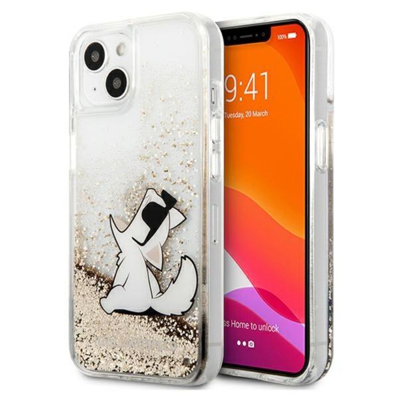 Husa Karl Lagerfeld Liquid Glitter Choupette Fun compatibila cu iPhone 13, Auriu