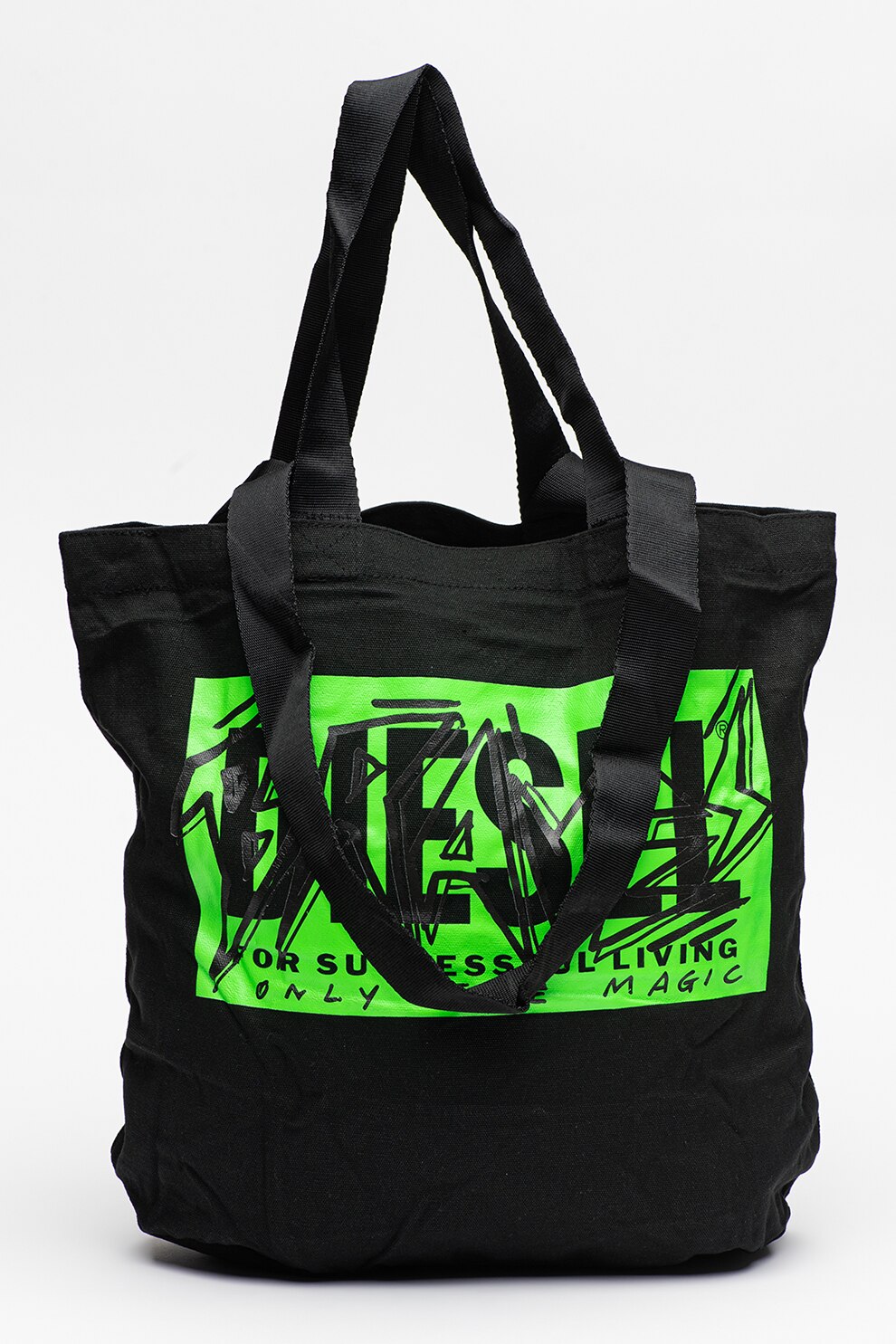 Diesel, Geanta tote cu logo Lyvenza, Negru/Verde