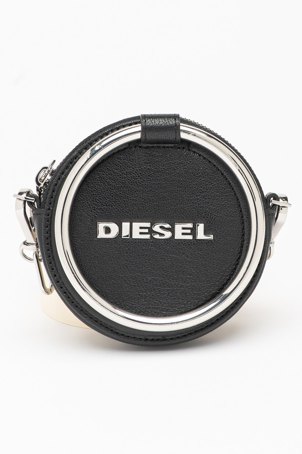 Diesel, Portmoneu de piele cu bareta lant Alysya, Negru/Argintiu