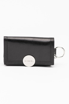 Diesel, Portchei de piele cu placuta logo metalica Key-Na, Negru/Argintiu Diesel, Portchei de piele cu placuta logo metalica Key-Na, Negru/Argintiu