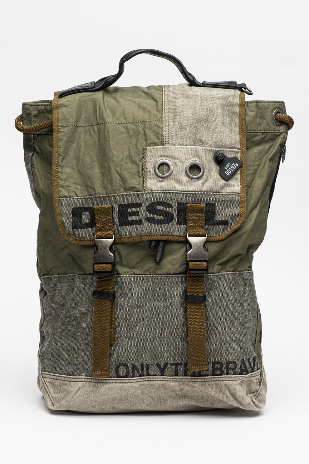 Diesel, Rucsac cu model si garnituri de piele Volpago, Verde militar