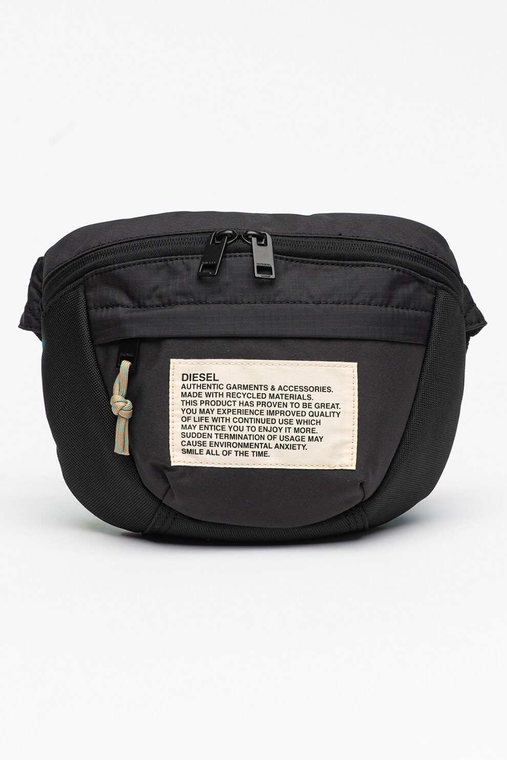 Diesel, Borseta textila cu aplicatie logo Loki, Negru/Turcoaz