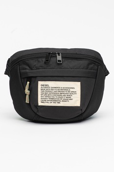 Diesel, Borseta textila cu aplicatie logo Loki, Negru/Turcoaz Diesel, Borseta textila cu aplicatie logo Loki, Negru/Turcoaz