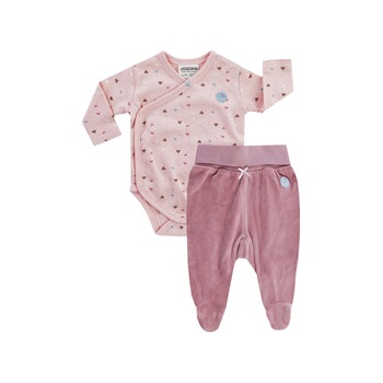 Compleu body petrecut si pantaloni cu talpa, Roz Compleu body petrecut si pantaloni cu talpa, Roz