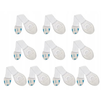 Set 10 sigurante universale, Protectie copii pentru usi si sertare, Plastic/Poliester, 19.9x5 cm, Alb Set 10 sigurante universale, Protectie copii pentru usi si sertare, Plastic/Poliester, 19.9x5 cm, Alb