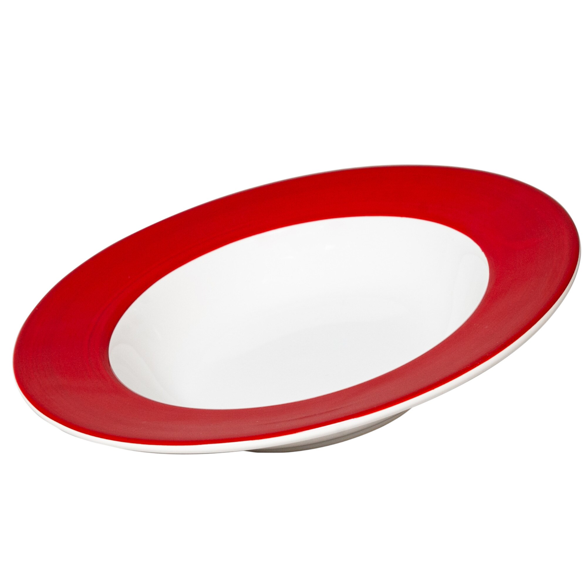 Farfurie adanca, Cesiro, 22 cm, Alb Artic cu decor Banda Rosie