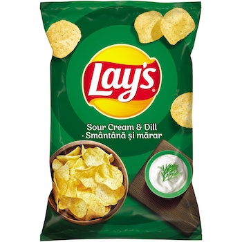 Chipsuri din cartofi cu gust de smantana si marar Lay’s Sour Cream and Dill, 215g