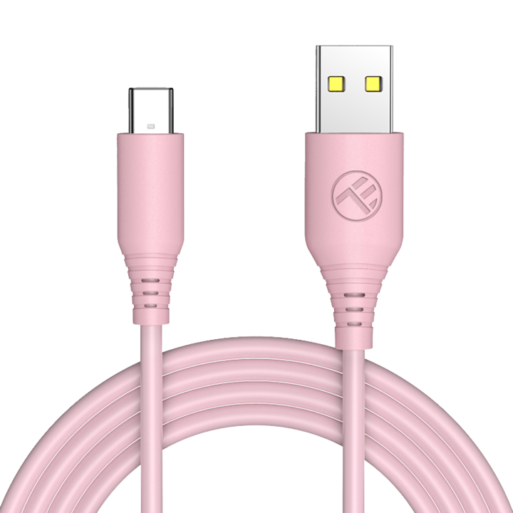 Tellur USB-C típusú szilikon kábel, 3A, 1 m, rózsaszín
