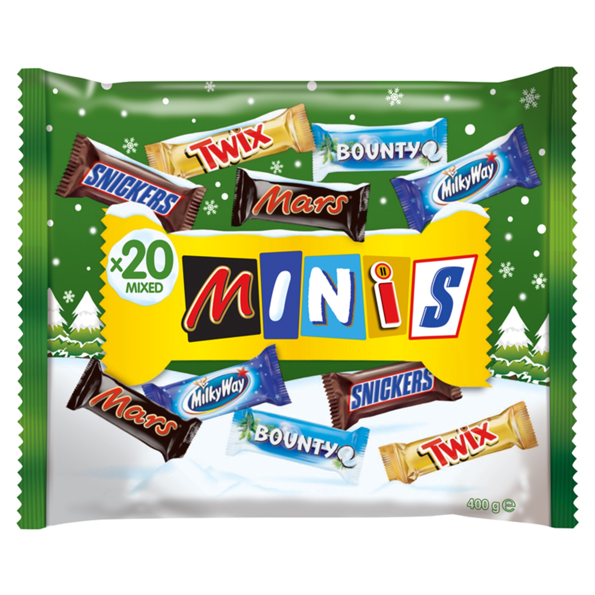Selectii de bomboane de ciocolata Craciun Snickers Minis, 400 g