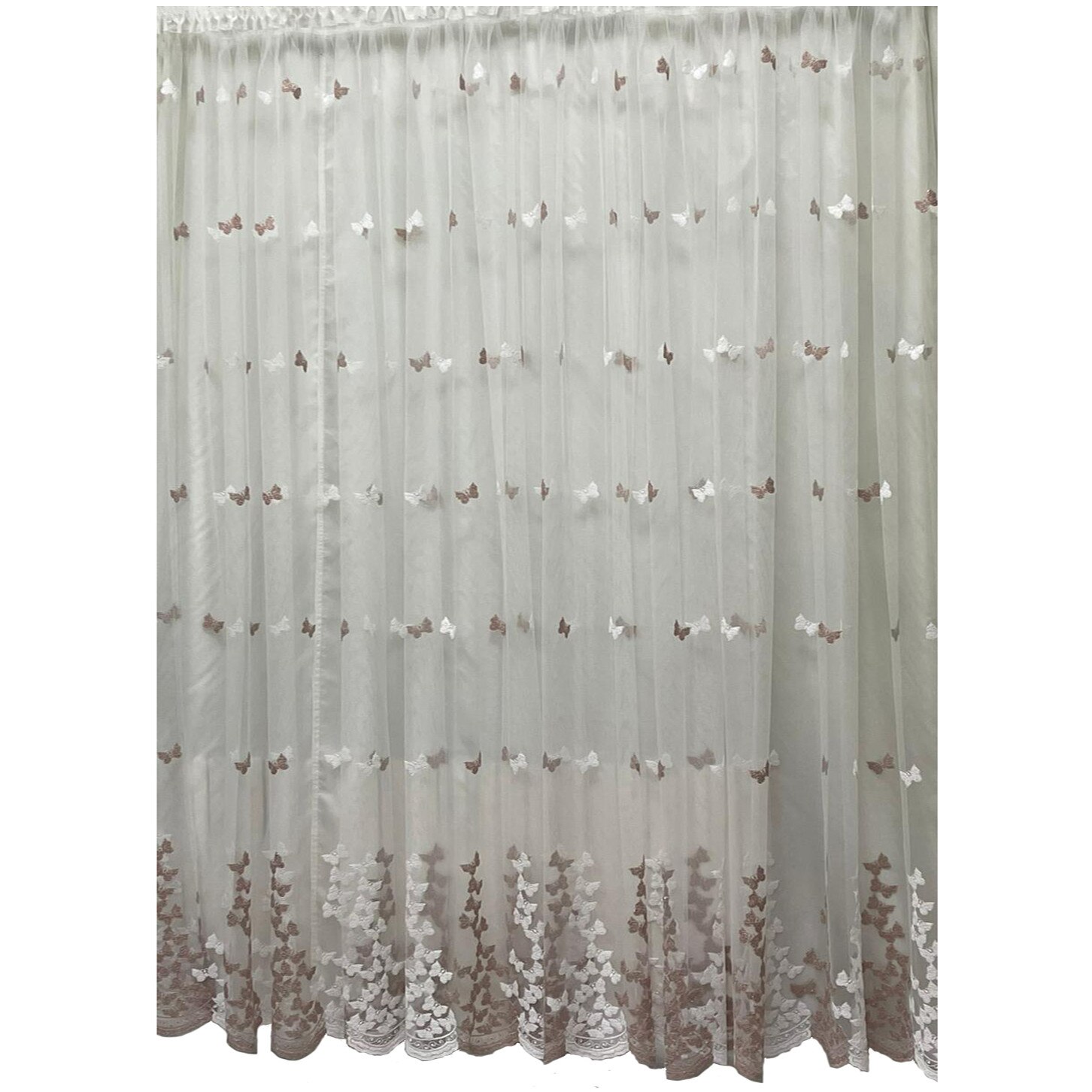 Perdea roz pudrat/alba brodata din colectia 