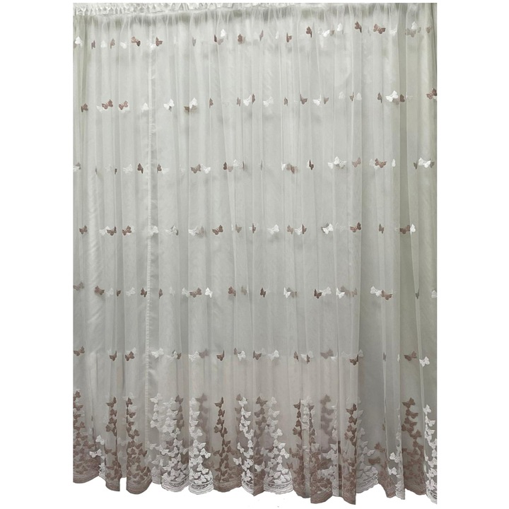 Perdea roz pudrat/alba brodata din colectia "Just Butterflies" 200x245cm cu rejansa, by Liz Line - P2572