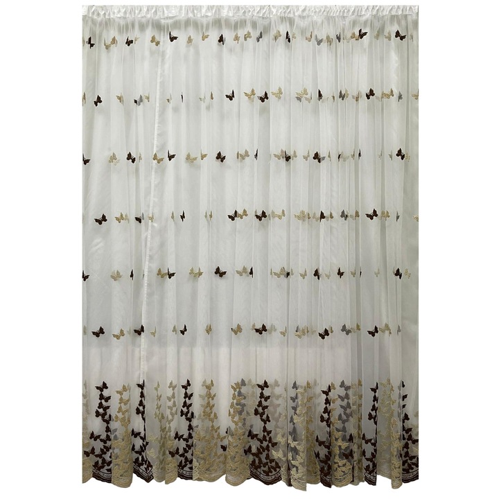 Perdea alba brodata bej/wenge din colectia "Just Butterflies" 200x245cm cu rejansa, by Liz Line - P2582