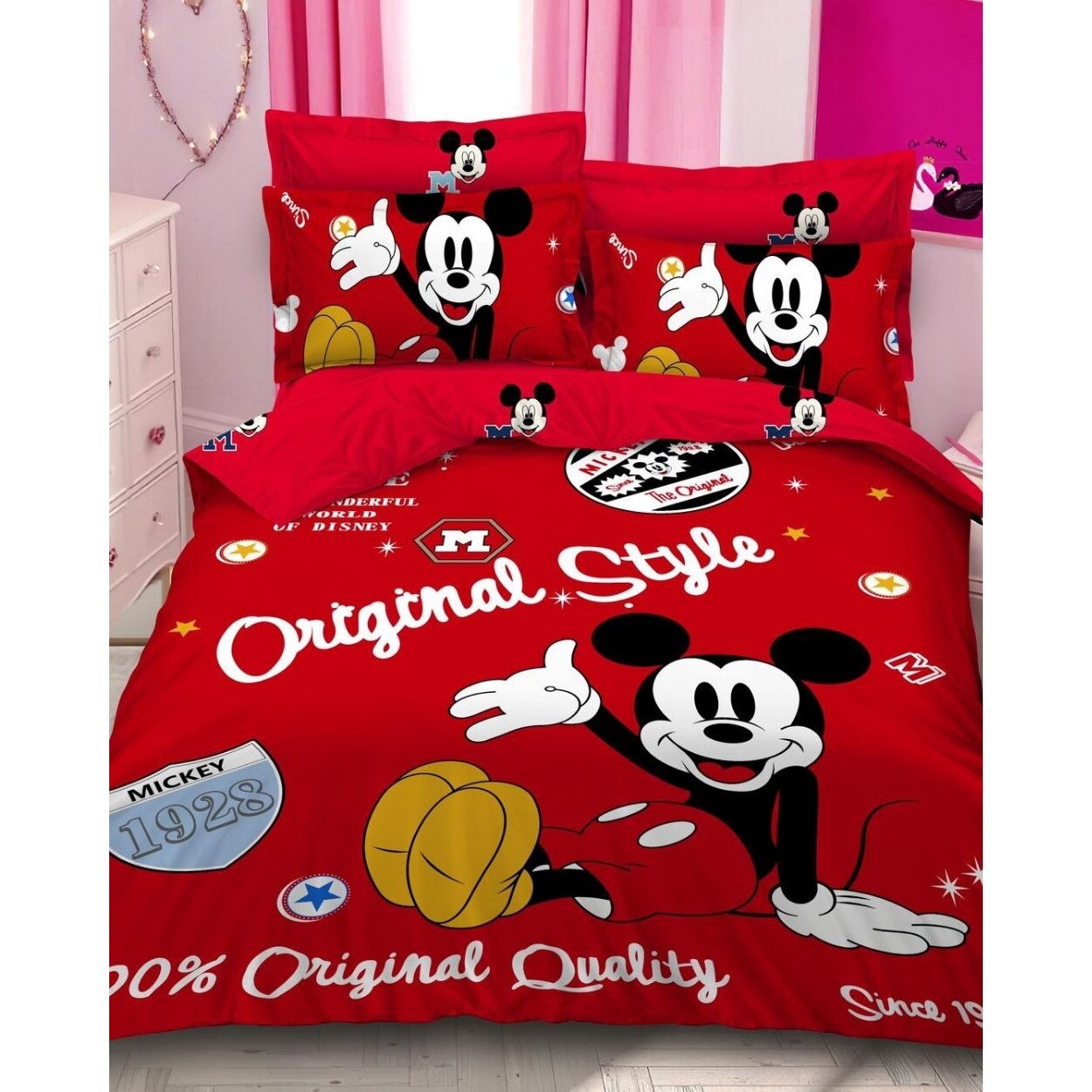 Set Lenjerie Bumbac Finet cu 2 Fete, 6 Piese, Pat 2 Persoane, Mouse Original Style, A2-43