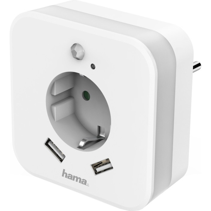 Adaptor priza Hama, USB, 2.4 A, Senzor miscare, White