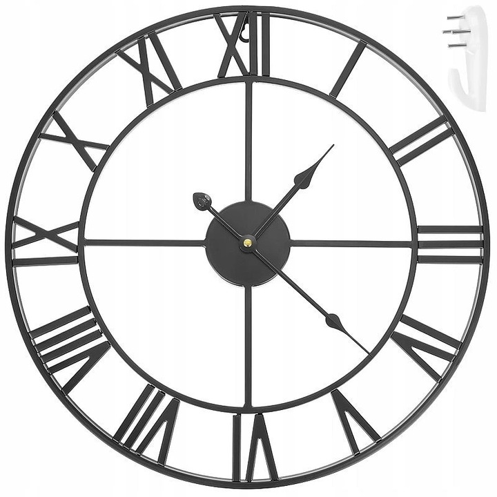 Стенен часовник MT MALATEC, Ретро стил, Метален, 47,5 см, Черен
