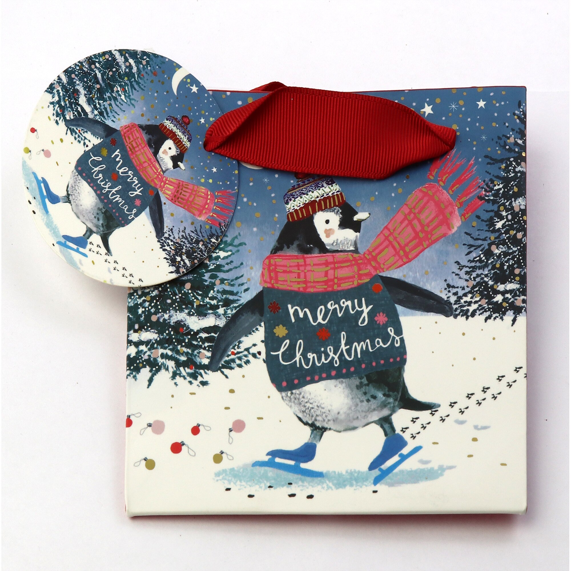 Punga cadou - Louise Tiler Penguin Merry Christmas, 13x13cm, Cu model