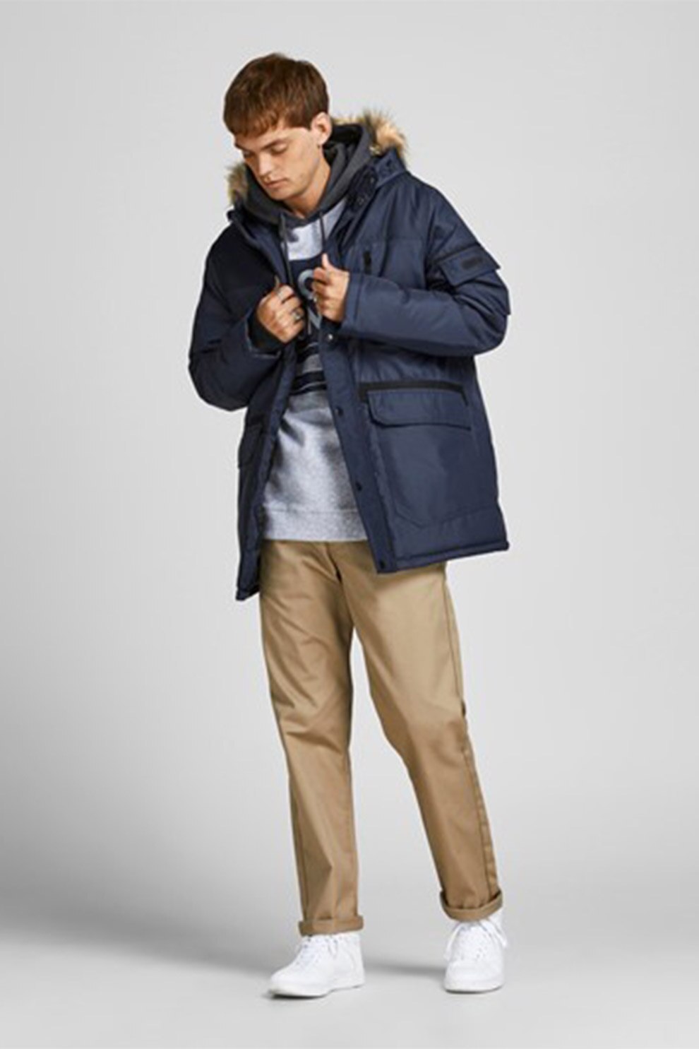 Jack&Jones, Geaca parka regular fit cu garnitura din blana sintetica, Bleumarin
