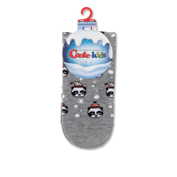 Коледни къси чорапи с десен "Xmas Panda", Conte Kids 518, Сив