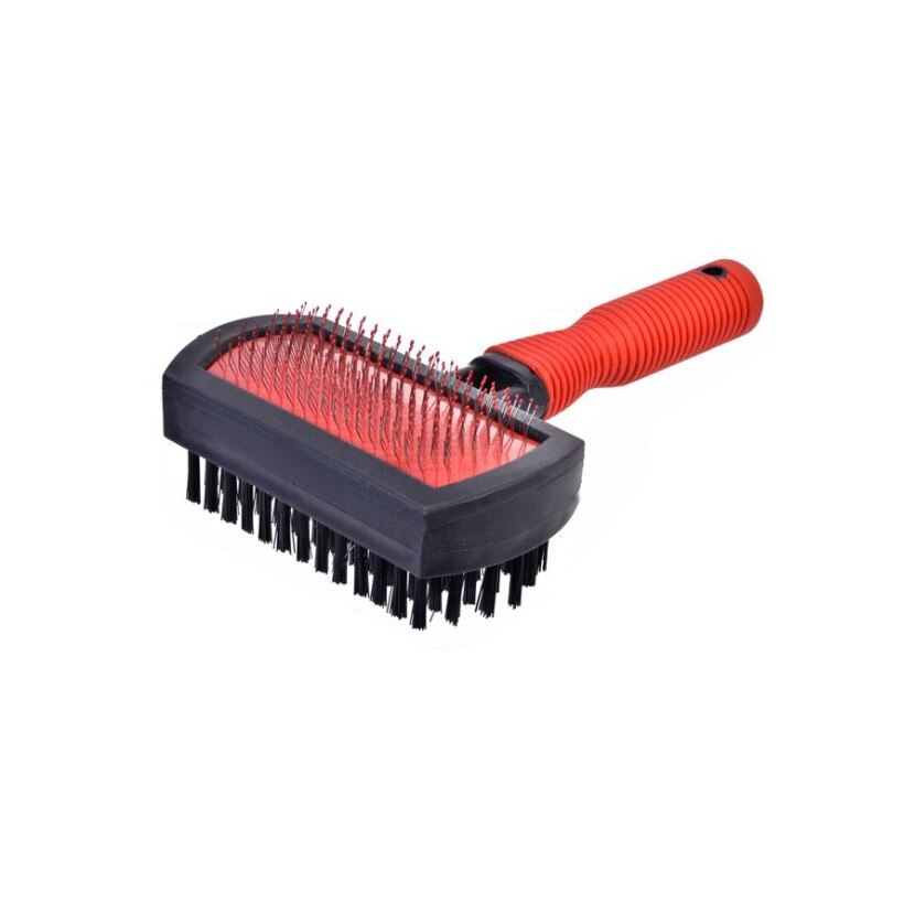 Perie dubla pentru caini si pisici, curatare blana, Negru Rosu, JMB-BBL3292