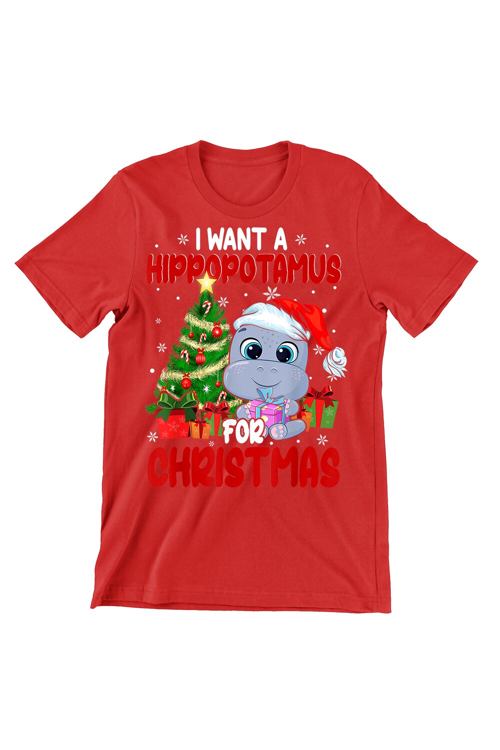 Tricou Barbati de Craciun Funny, I Want A Hippopotamus, regular fit, bumbac, Rosu