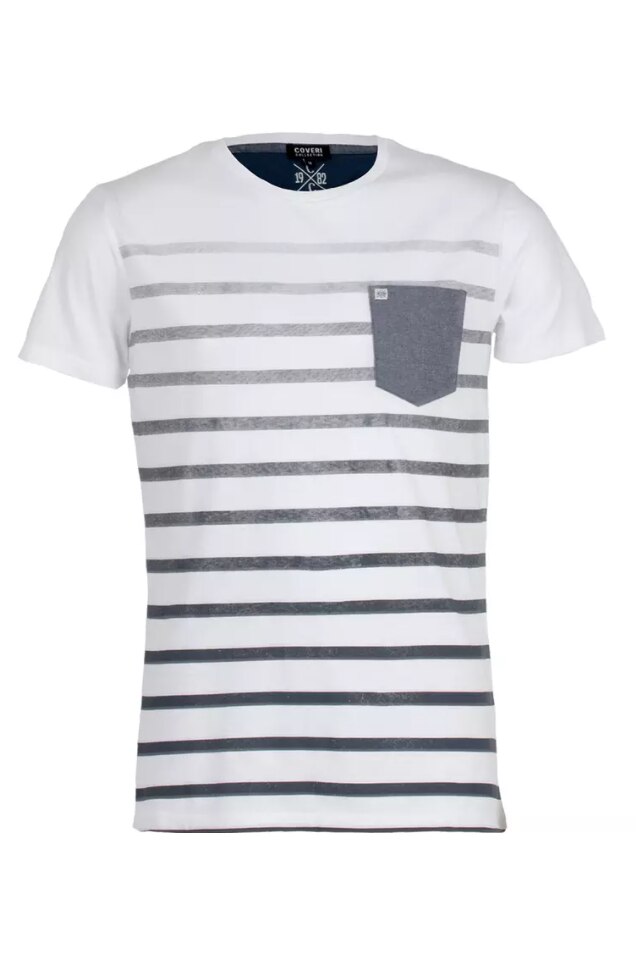 Tricou Barbati Coveri Collection cu imprimeu in dungi, Alb, L