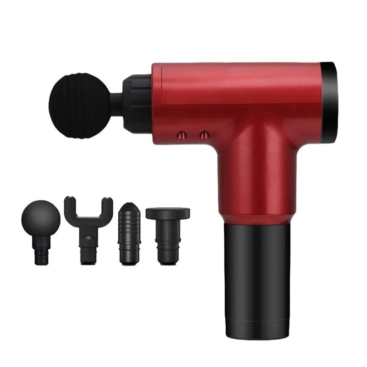 Masszírozó, MassageGun Bell™, 4 fej, piros