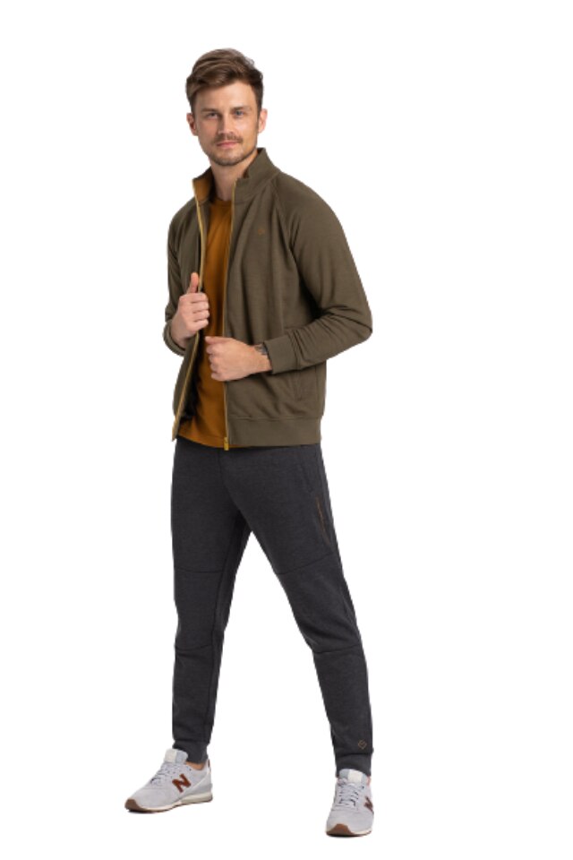 Bluza cu fermoar pentru barbati, Volcano, Bumbac, Kaki, M